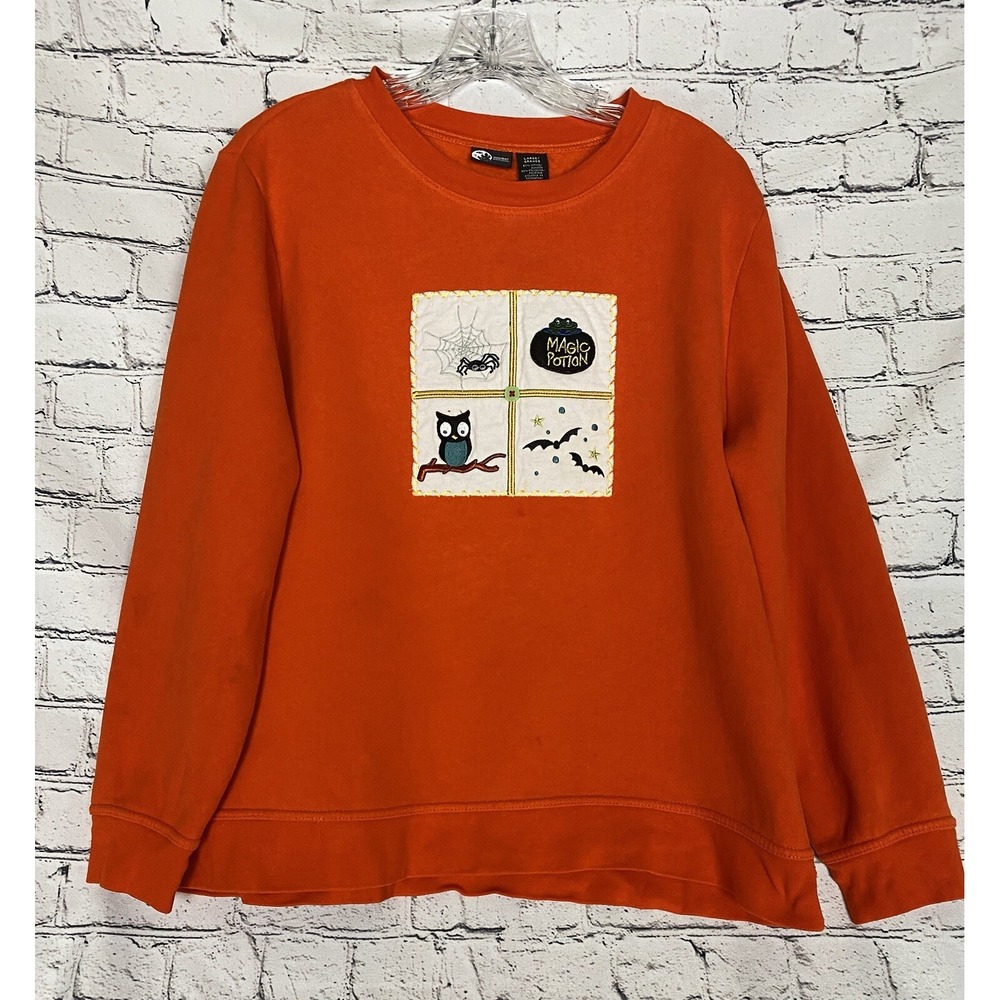 Holiday Editions L Women's Crewneck Sweatshirt Orange Halloween Bats Spider Owl‎